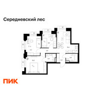Планировка трехкомнатной(квартира) площадью 64.9 квадратных метров в “ЖК Середневский лес”