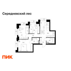 Планировка трехкомнатной(квартира) площадью 64.9 квадратных метров в ЖК “ЖК Середневский лес”