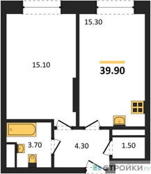 Планировка однокомнатной(квартира) площадью 39.8 квадратных метров в ЖК “ЖК Пушкино Град”