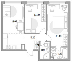 Планировка двухкомнатной(квартира) площадью 65.9 квадратных метров в “ЖК MYPRIORITY Mnevniki (Май Приорити Мневники)”