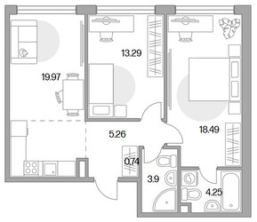 Планировка двухкомнатной(квартира) площадью 65.9 квадратных метров в ЖК “ЖК MYPRIORITY Mnevniki (Май Приорити Мневники)”