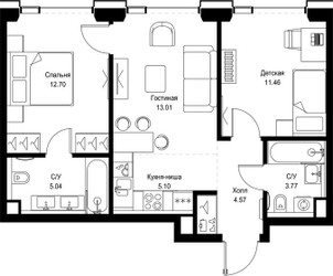 Планировка двухкомнатной(квартира) площадью 55.65 квадратных метров в ЖК “ЖК СЕТ”