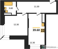 Планировка однокомнатной(квартира) площадью 38.8 квадратных метров в “ЖК Пушкино Град”