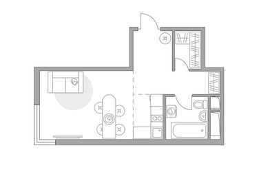 Планировка студии(квартира) площадью 27.89 квадратных метров в ЖК “ЖК Аникеевский”