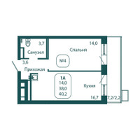 Планировка однокомнатной(квартира) площадью 40.2 квадратных метров в “ЖК Андреевка Life (Андреевка Лайф)”