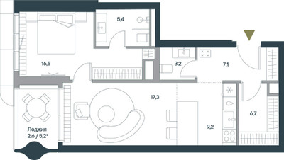 Планировка двухкомнатной(квартира) площадью 68 квадратных метров в ЖК “ЖК Springs (Спрингс)”