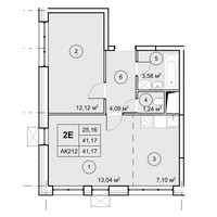 Планировка двухкомнатной(квартира) площадью 41.13 квадратных метров в “ЖК Экоград Новый Катуар”