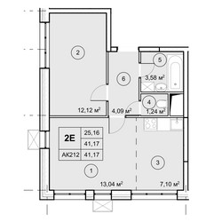 Планировка двухкомнатной(квартира) площадью 41.13 квадратных метров в ЖК “ЖК Экоград Новый Катуар”
