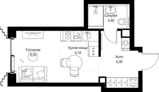 Планировка студии(квартира) площадью 24.8 квадратных метров в “ЖК СЕТ”