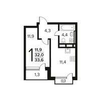 Планировка однокомнатной(квартира) площадью 33.6 квадратных метров в “Новые Ватутинки. Заречный”