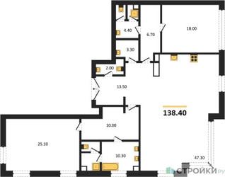 Планировка двухкомнатной(квартира) площадью 138.4 квадратных метров в ЖК “ЖК Nicole (Николь)”