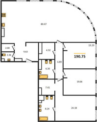 Планировка трехкомнатной(квартира) площадью 190.75 квадратных метров в ЖК “ЖК Sky View (Скай Вью)”
