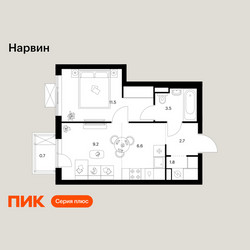 Планировка однокомнатной(квартира) площадью 36 квадратных метров в ЖК “Нарвин”