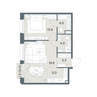 Планировка двухкомнатной(квартира) площадью 50.1 квадратных метров в “ЖК Станиславский”