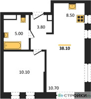 Планировка однокомнатной(квартира) площадью 38.1 квадратных метров в “ЖК Квартал на воде (Графика на воде)”