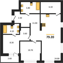 Планировка двухкомнатной(квартира) площадью 79.2 квадратных метров в ЖК “ЖК Первый квартал”