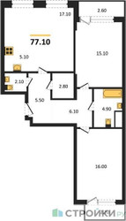 Планировка двухкомнатной(квартира) площадью 77.1 квадратных метров в ЖК “Квартал Филатов луг”