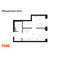 Планировка однокомнатной(квартира) площадью 32.1 квадратных метров в “ЖК Ильинские луга”