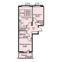 Планировка трехкомнатной(апартаменты) площадью 57.7 квадратных метров в “ЖК Кашинцево”