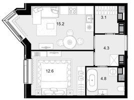 Планировка однокомнатной(квартира) площадью 40 квадратных метров в “ЖК Crystal Трилогия (Кристал)”
