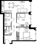 Планировка двухкомнатной(квартира) площадью 62.9 квадратных метров в “ЖК Веер”