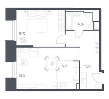 Планировка однокомнатной(апартаменты) площадью 56.41 квадратных метров в “ЖК Скай Спутник”