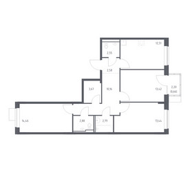Планировка трехкомнатной(квартира) площадью 79.12 квадратных метров в ЖК “ЖК Молжаниново”