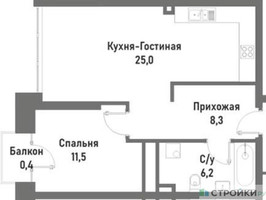 Планировка однокомнатной(квартира) площадью 51.5 квадратных метров в “ЖК Ренессанс”