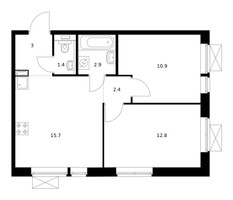 Планировка двухкомнатной(квартира) площадью 49.1 квадратных метров в “ЖК Волжский Парк”