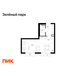 Планировка однокомнатной(квартира) площадью 30.5 квадратных метров в ЖК “ЖК Зеленый парк”