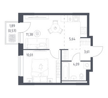 Планировка однокомнатной(квартира) площадью 35.3 квадратных метров в “ЖК Новое Видное”