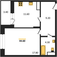 Планировка однокомнатной(квартира) площадью 44.6 квадратных метров в “ЖК Эдельвейс (Первомайское)”