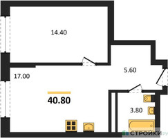 Планировка однокомнатной(квартира) площадью 40.8 квадратных метров в “Архитектурный проект U2 (ЮТУ)”