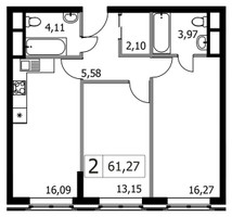 Планировка двухкомнатной(квартира) площадью 61.27 квадратных метров в “ЖК Городские Истории”