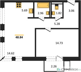 Планировка однокомнатной(квартира) площадью 48.84 квадратных метров в ЖК “ЖК Егорово Парк”