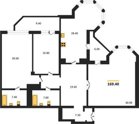 Планировка трехкомнатной(квартира) площадью 169.4 квадратных метров в ЖК “ЖК Вавилово”