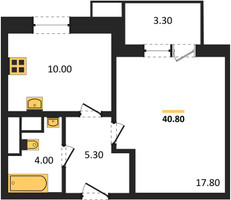 Планировка однокомнатной(квартира) площадью 40.8 квадратных метров в “ЖК Парк Легенд 2”
