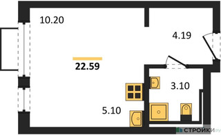Планировка студии(квартира) площадью 22.59 квадратных метров в “ЖК Новое Видное”