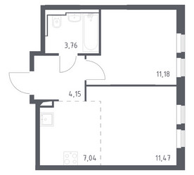 Планировка однокомнатной(квартира) площадью 37.8 квадратных метров в ЖК “ЖК Остафьево”