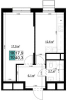 Планировка однокомнатной(квартира) площадью 40.3 квадратных метров в “ЖК Одинцово Сити”