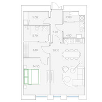 Планировка однокомнатной(квартира) площадью 72.7 квадратных метров в “ЖК Клубный дом Duo (Дуо)”