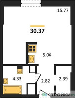 Планировка студии(квартира) площадью 30.37 квадратных метров в “ЖК Светлый мир Станция Л”