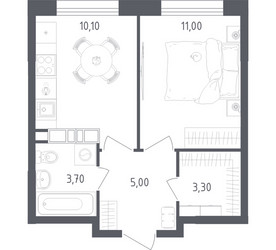 Планировка однокомнатной(квартира) площадью 33.1 квадратных метров в ЖК “ЖК Ольховый Квартал”