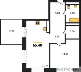 Планировка однокомнатной(квартира) площадью 65.4 квадратных метров в ЖК “ЖК МОНС”