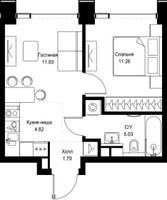 Планировка однокомнатной(квартира) площадью 34.83 квадратных метров в “ЖК СЕТ”