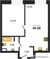 Планировка однокомнатной(квартира) площадью 44.2 квадратных метров в “ЖК СТОУН Райз”