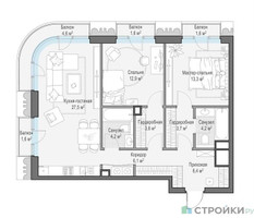 Планировка двухкомнатной(квартира) площадью 84.82 квадратных метров в “Квартал Тишинский Бульвар”