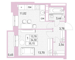 Планировка однокомнатной(квартира) площадью 31 квадратных метров в ЖК “ЖК Столичный”