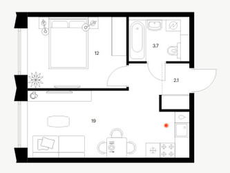 Планировка однокомнатной(квартира) площадью 36.8 квадратных метров в ЖК “ЖК Бусиновский парк”