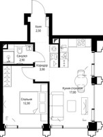 Планировка однокомнатной(квартира) площадью 38.9 квадратных метров в “ЖК СЕТ”